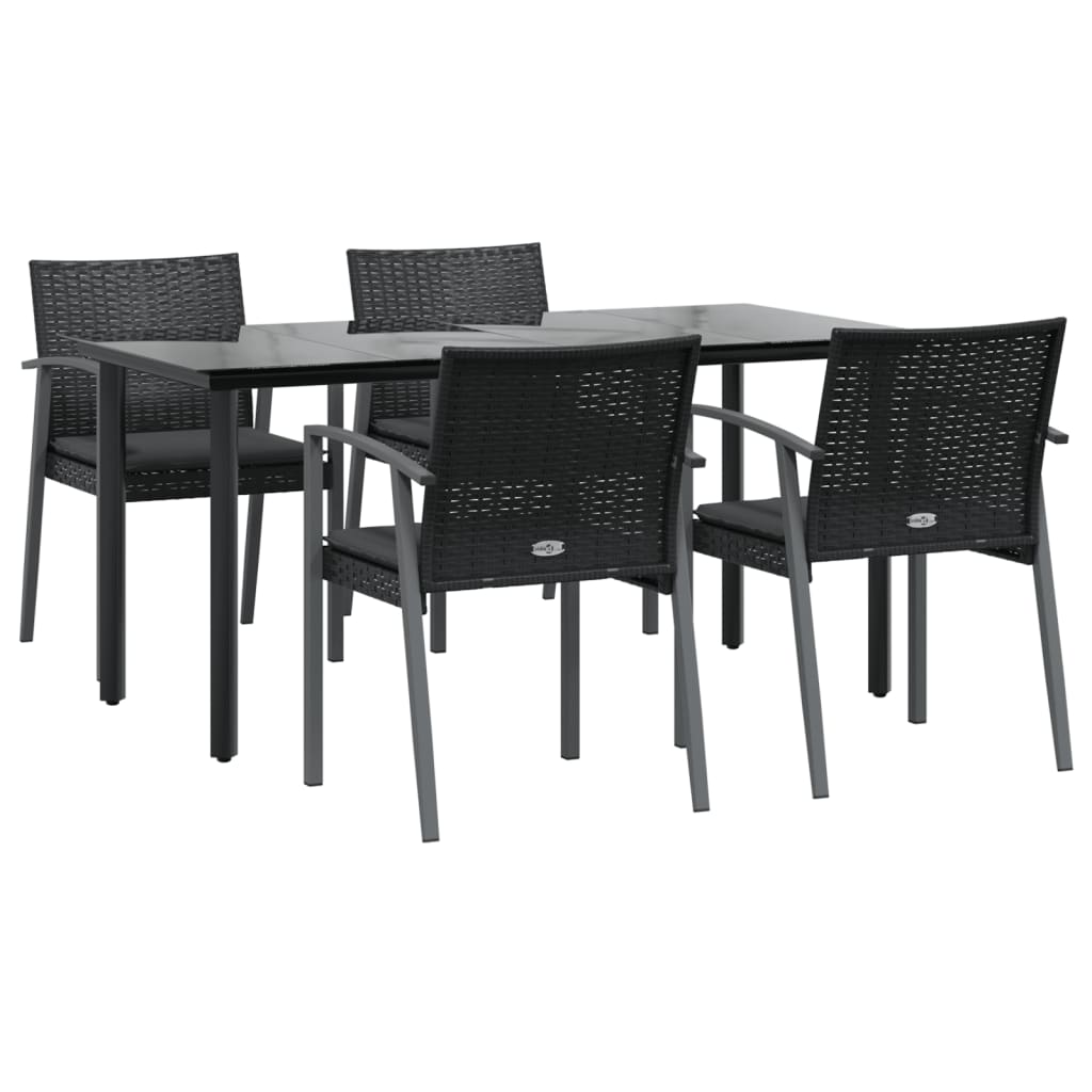 Tuinset Met Kussens Poly Rattan En Staal 5 160 cm tafellengte Zwart
