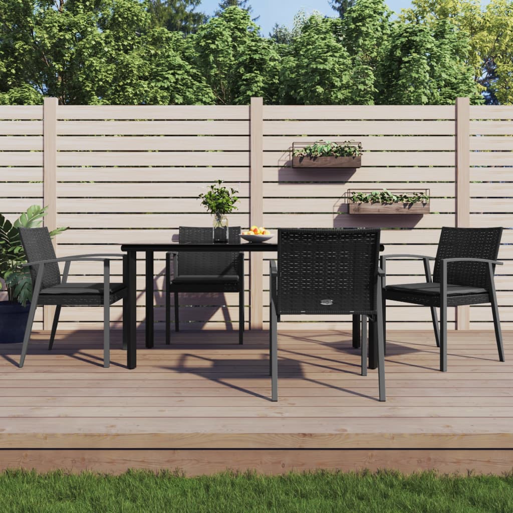Tuinset Met Kussens Poly Rattan En Staal 5 160 cm tafellengte Zwart