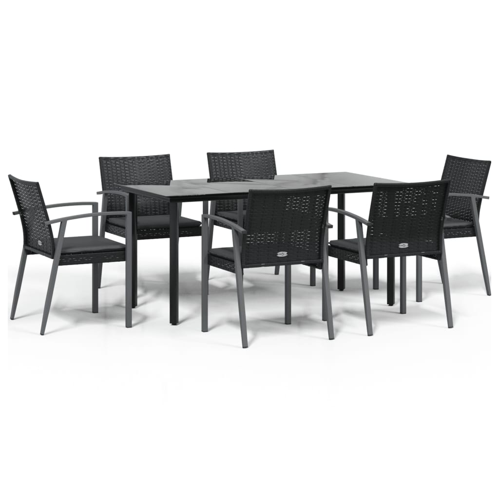7-Delige Tuinset Met Kussens Poly Rattan En Staal 6 160 cm tafellengte Zwart