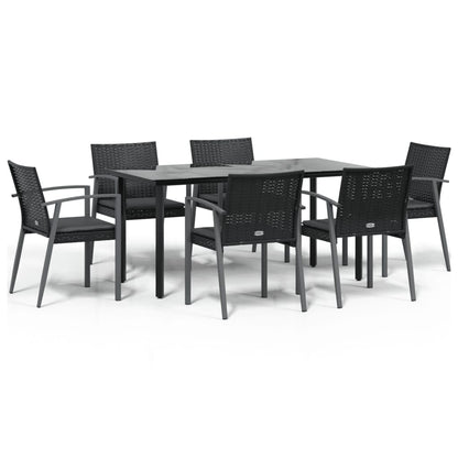 7-Delige Tuinset Met Kussens Poly Rattan En Staal 6 160 cm tafellengte Zwart