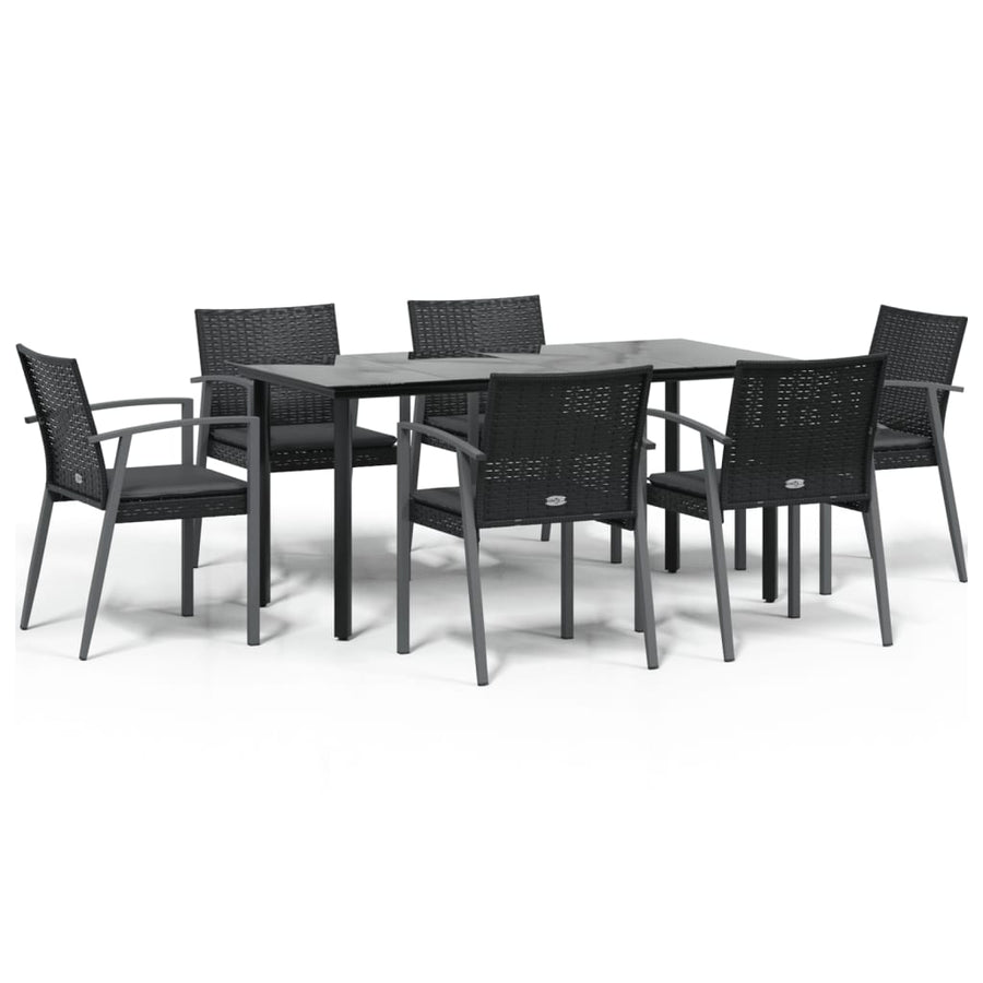 7-Delige Tuinset Met Kussens Poly Rattan En Staal 6 160 cm tafellengte Zwart