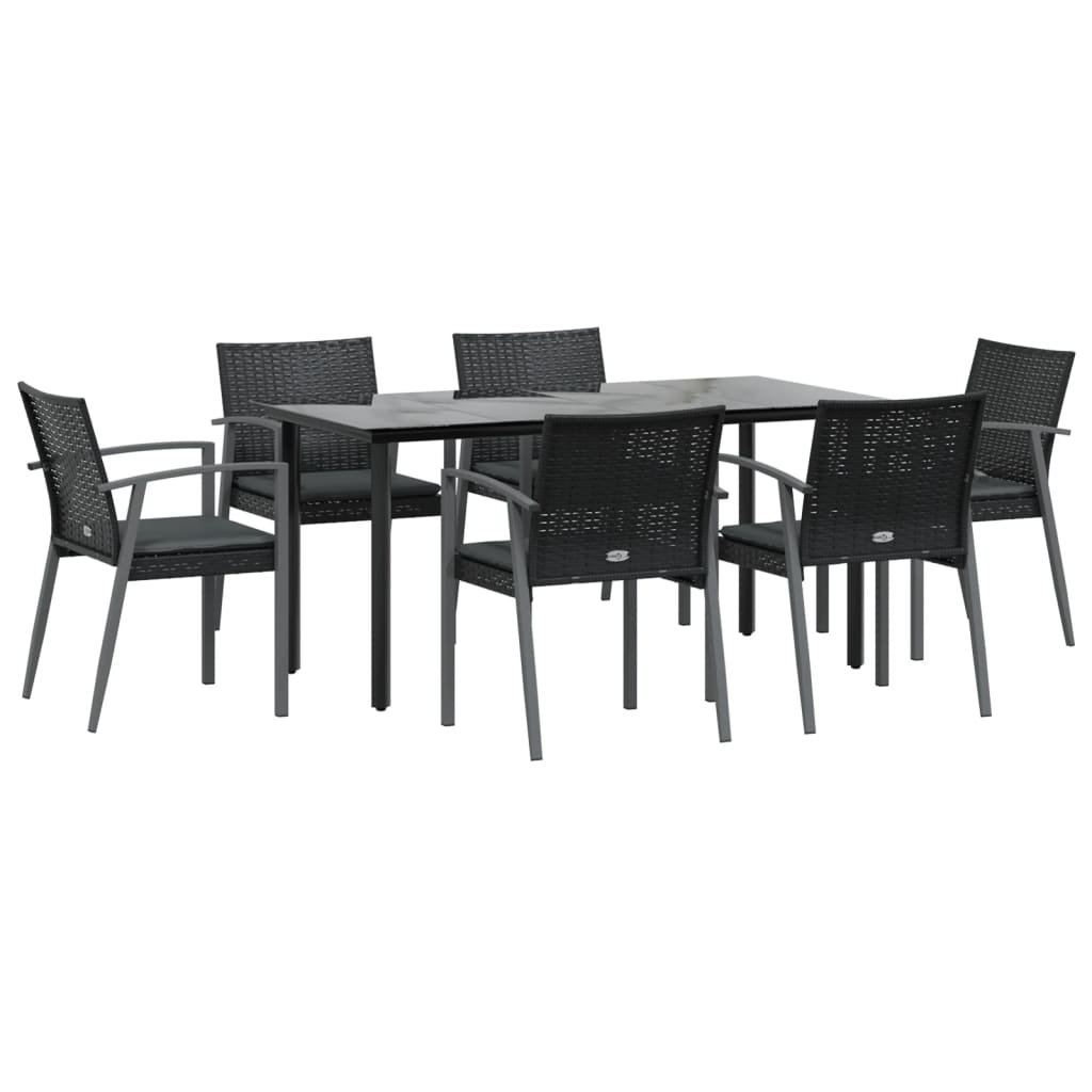7-Delige Tuinset Met Kussens Poly Rattan En Staal 6 160 cm tafellengte Zwart