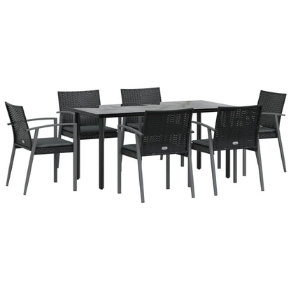 7-Delige Tuinset Met Kussens Poly Rattan En Staal 6 160 cm tafellengte Zwart