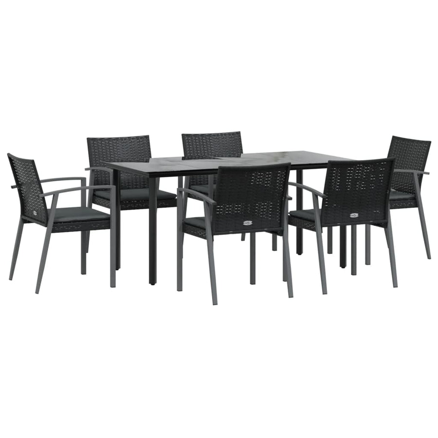 7-Delige Tuinset Met Kussens Poly Rattan En Staal 6 160 cm tafellengte Zwart