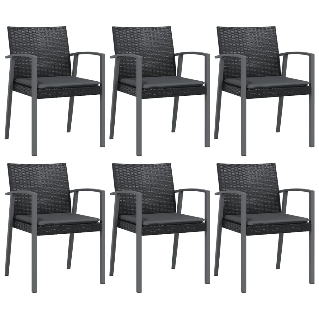 7-Delige Tuinset Met Kussens Poly Rattan En Staal 6 160 cm tafellengte Zwart