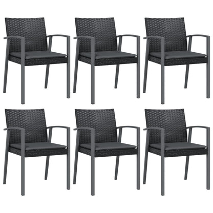 7-Delige Tuinset Met Kussens Poly Rattan En Staal 6 160 cm tafellengte Zwart