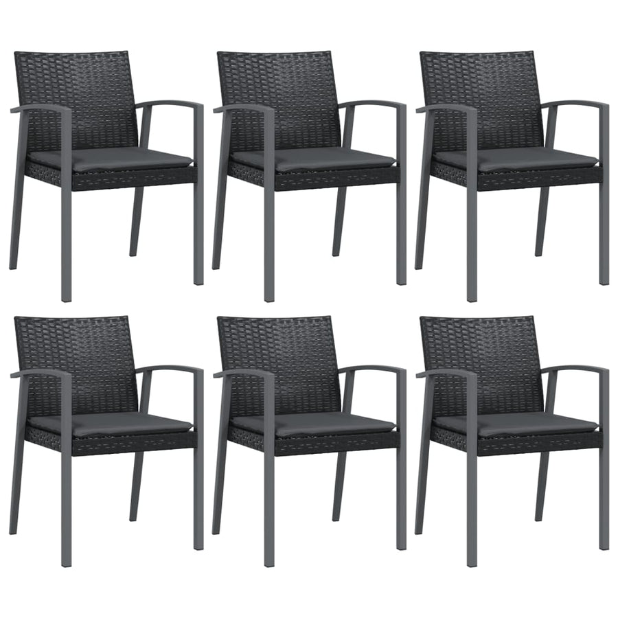 7-Delige Tuinset Met Kussens Poly Rattan En Staal 6 160 cm tafellengte Zwart