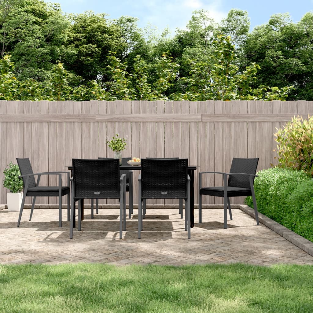 7-Delige Tuinset Met Kussens Poly Rattan En Staal 6 160 cm tafellengte Zwart