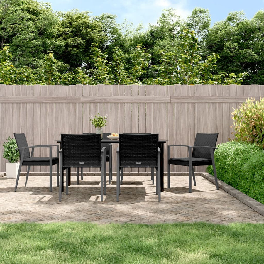 7-Delige Tuinset Met Kussens Poly Rattan En Staal 6 160 cm tafellengte Zwart
