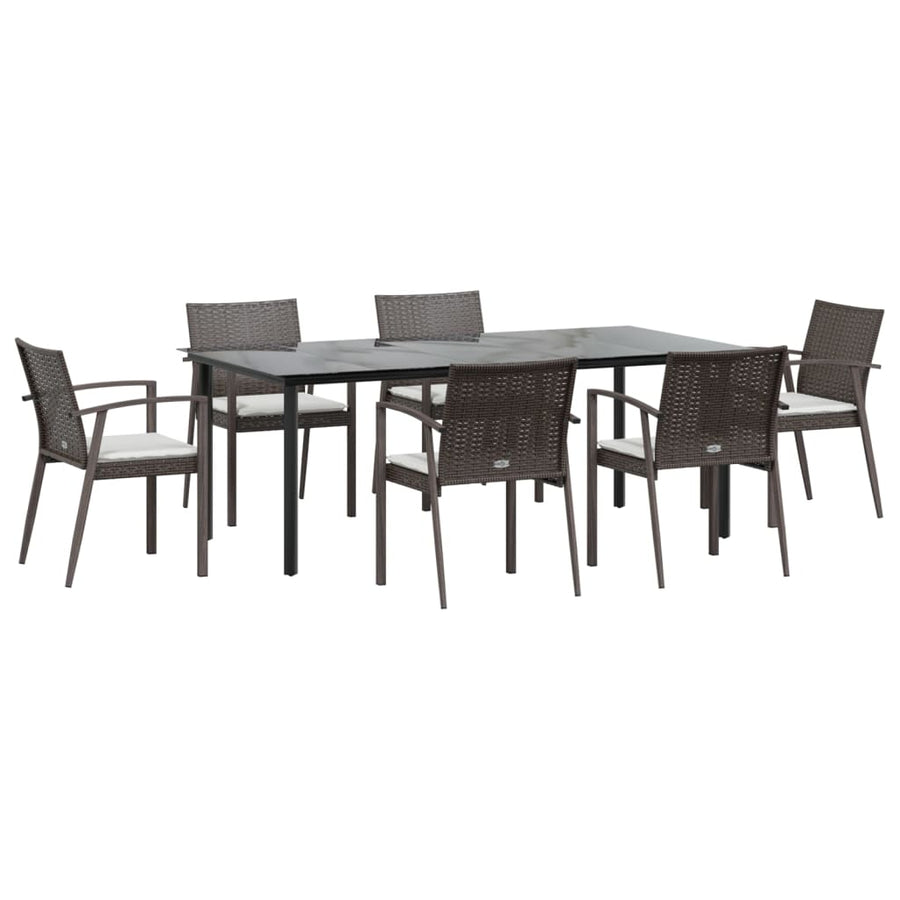 7-Delige Tuinset Met Kussens Poly Rattan En Staal 6 200 cm tafellengte Bruin