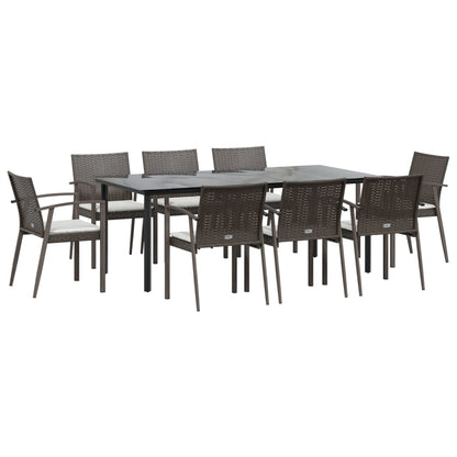 9-Delige Tuinset Met Kussens Poly Rattan En Staal 8 200 cm tafellengte Bruin