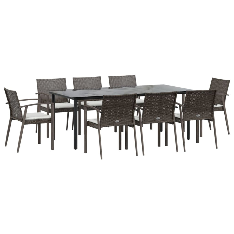 9-Delige Tuinset Met Kussens Poly Rattan En Staal 8 200 cm tafellengte Bruin