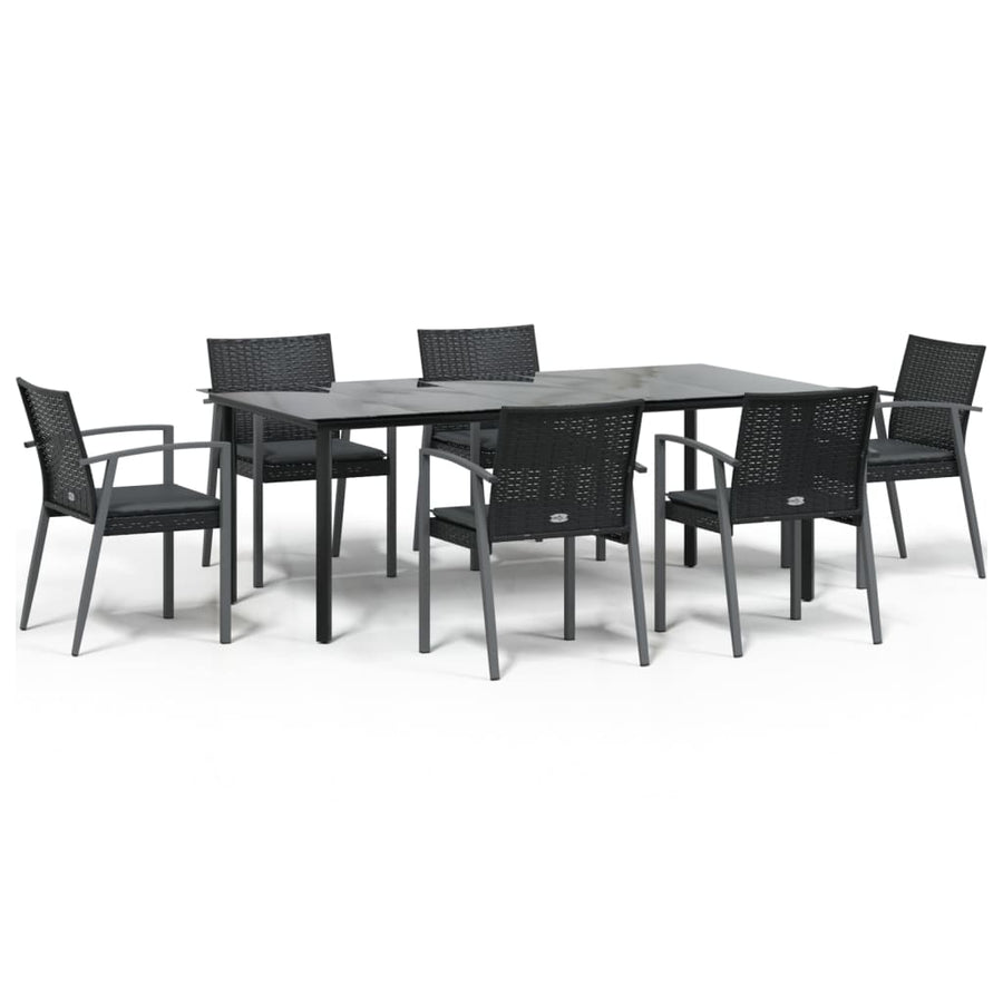 Tuinset Met Kussens Poly Rattan En Staal 7 200 cm tafellengte Zwart