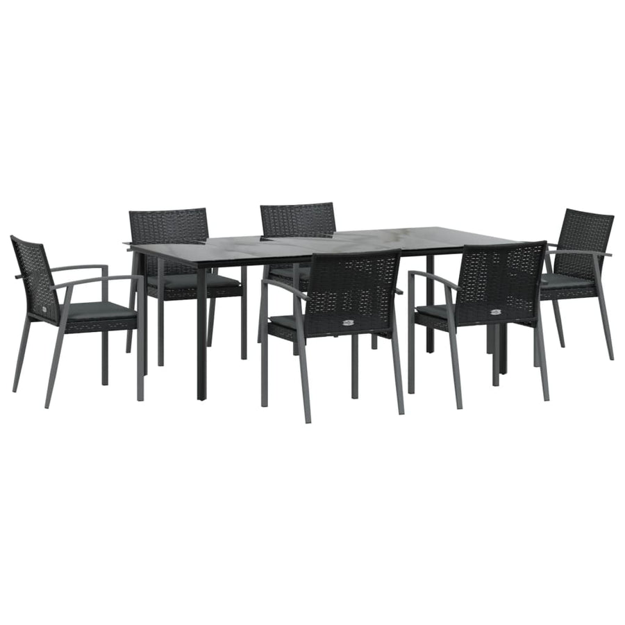 Tuinset Met Kussens Poly Rattan En Staal 7 200 cm tafellengte Zwart