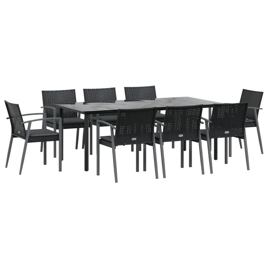 Tuinset Met Kussens Poly Rattan En Staal 9 200 cm tafellengte Zwart