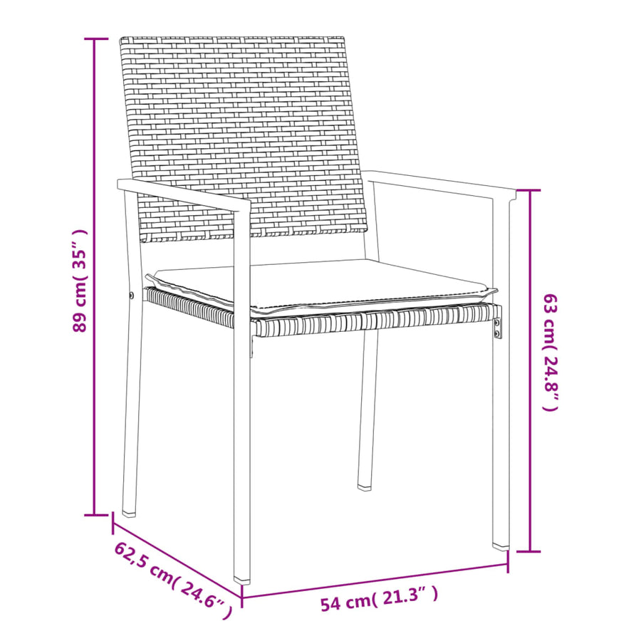 -Delige Tuinset Met Kussens Poly Rattan En Staal 3 80 cm tafellengte Ja
