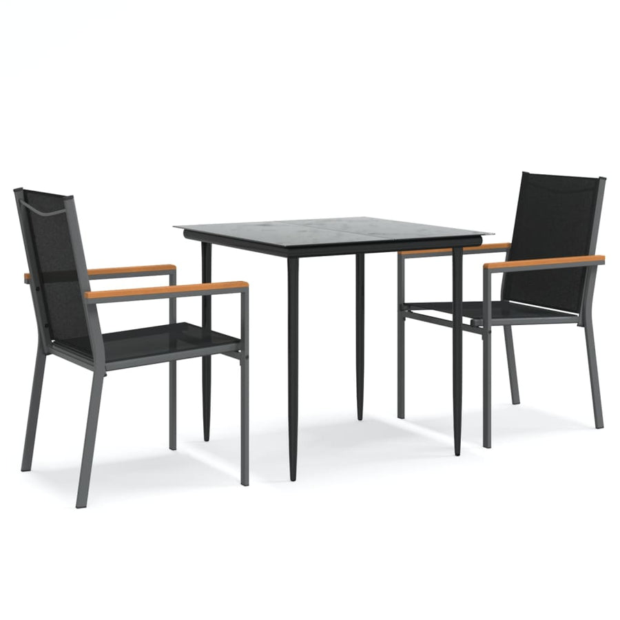3-Delige Tuinset Textileen En Staal Zwart 80 cm tafellengte