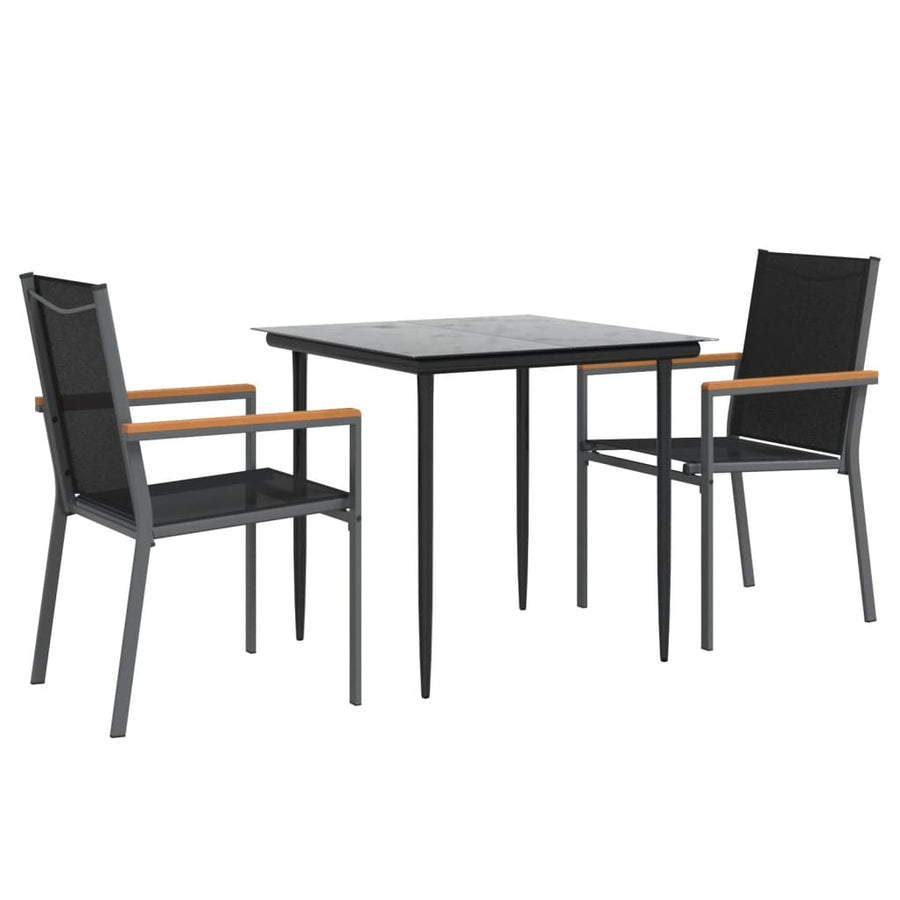 3-Delige Tuinset Textileen En Staal Zwart 80 cm tafellengte
