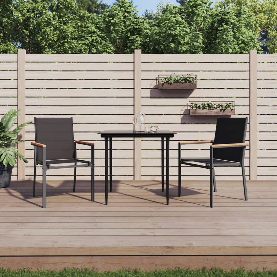 3-Delige Tuinset Textileen En Staal Zwart 80 cm tafellengte