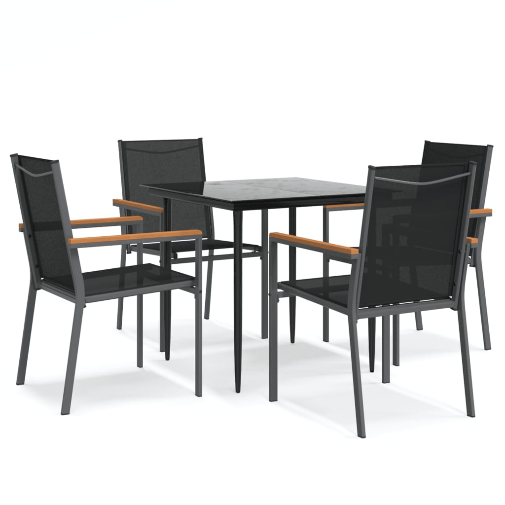 5-Delige Tuinset Textileen En Staal Zwart 80 cm tafellengte
