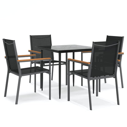 5-Delige Tuinset Textileen En Staal Zwart 80 cm tafellengte