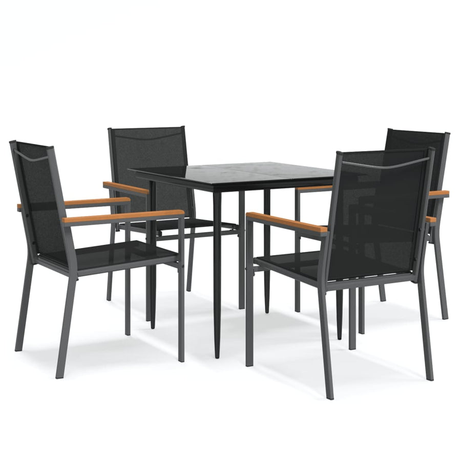 5-Delige Tuinset Textileen En Staal Zwart 80 cm tafellengte