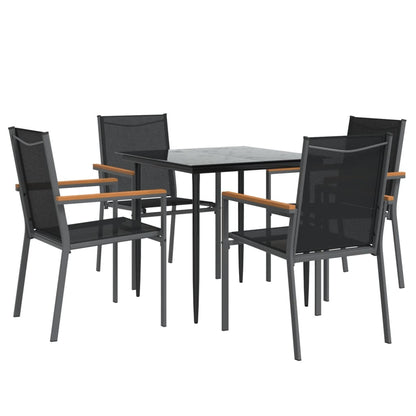 5-Delige Tuinset Textileen En Staal Zwart 80 cm tafellengte