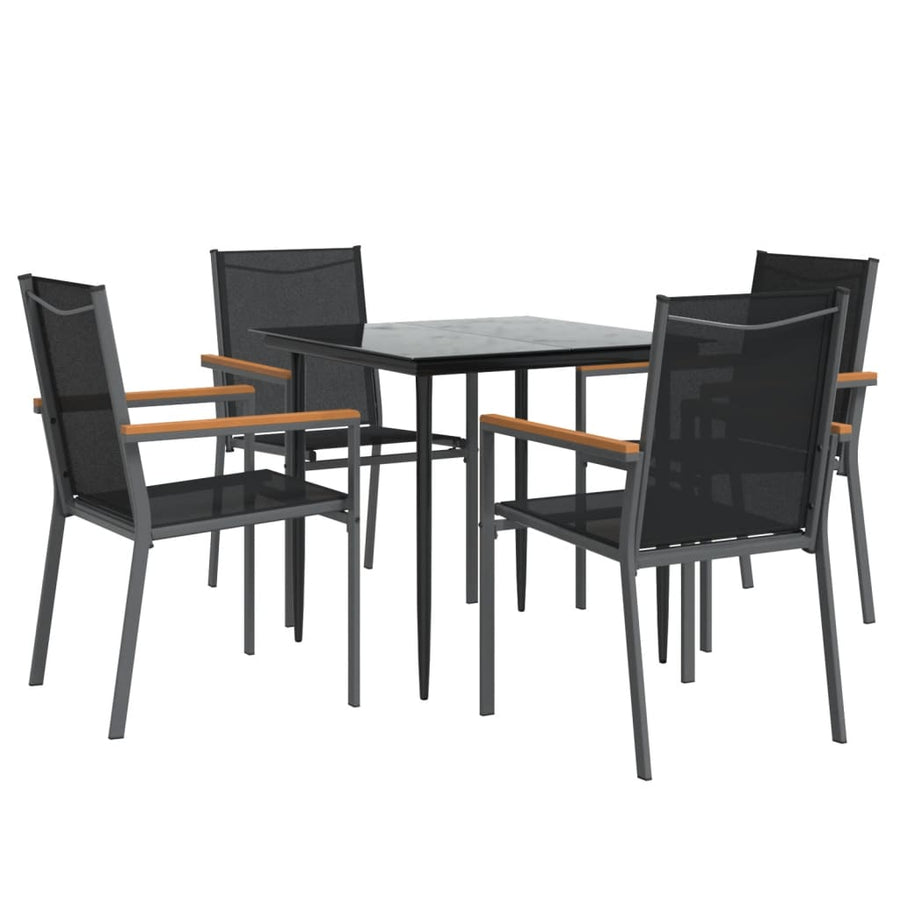 5-Delige Tuinset Textileen En Staal Zwart 80 cm tafellengte