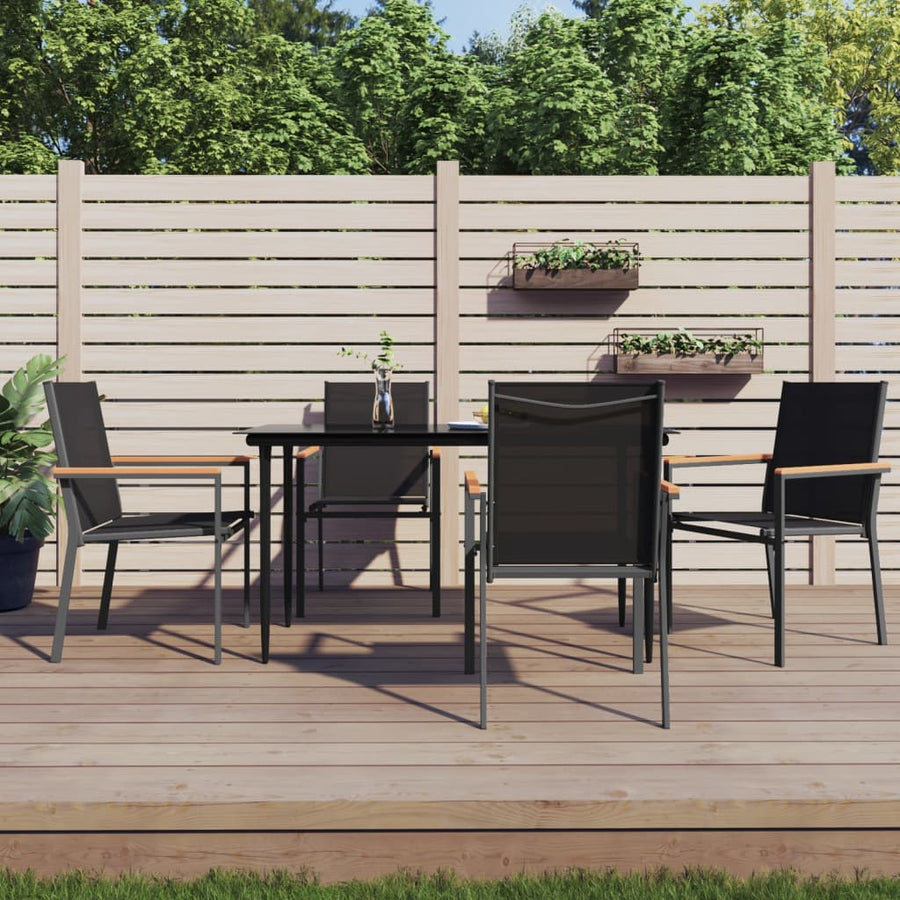 5-Delige Tuinset Textileen En Staal Zwart 140 cm tafellengte