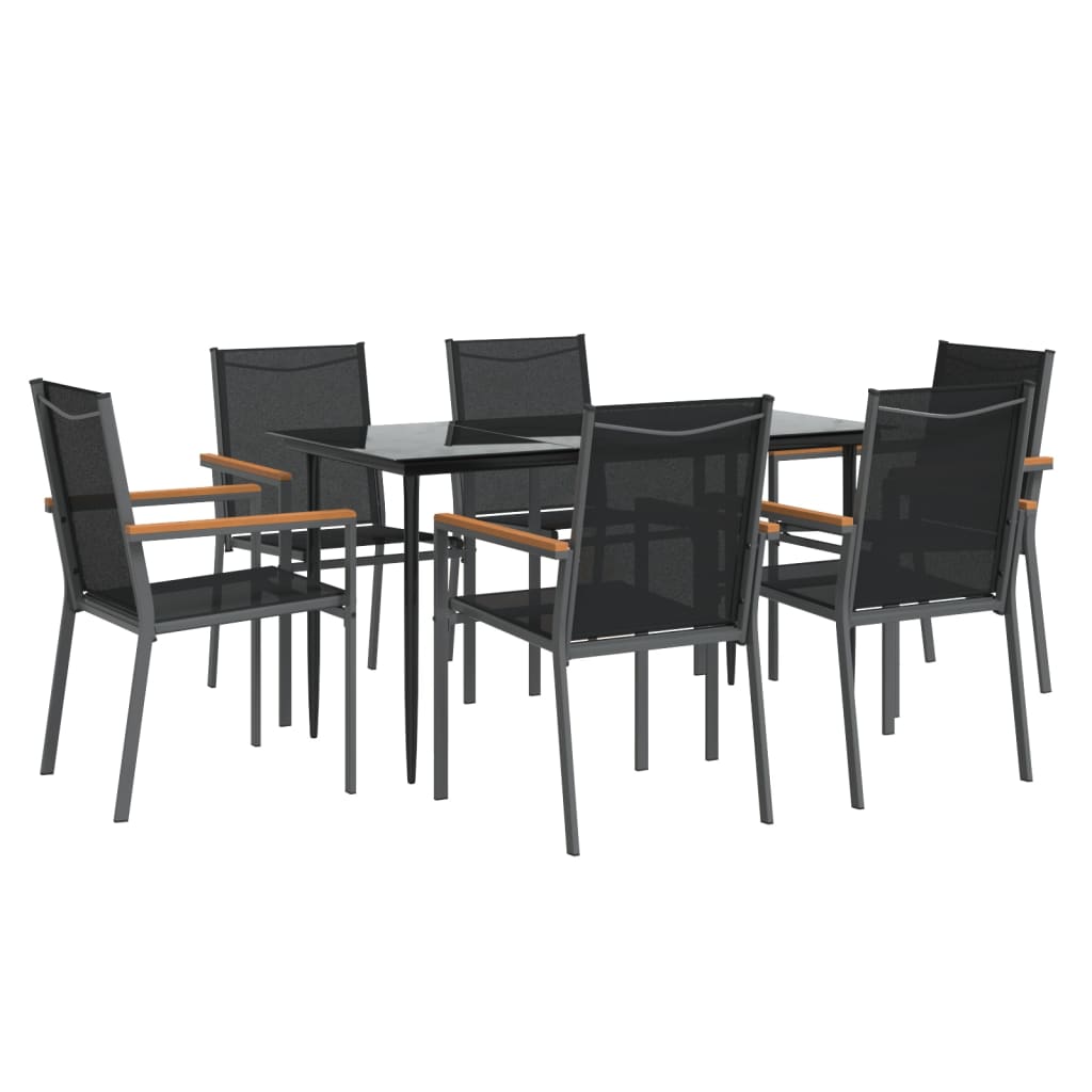 7-Delige Tuinset Textileen En Staal Zwart 140 cm tafellengte
