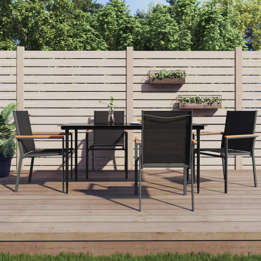 5-Delige Tuinset Textileen En Staal Zwart 160 cm tafellengte