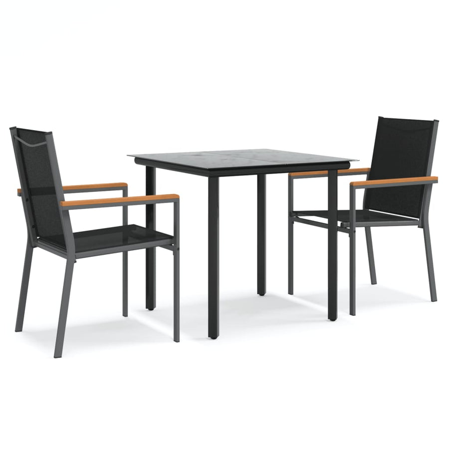 3-Delige Tuinset Textileen En Staal Zwart 80 cm tafellengte