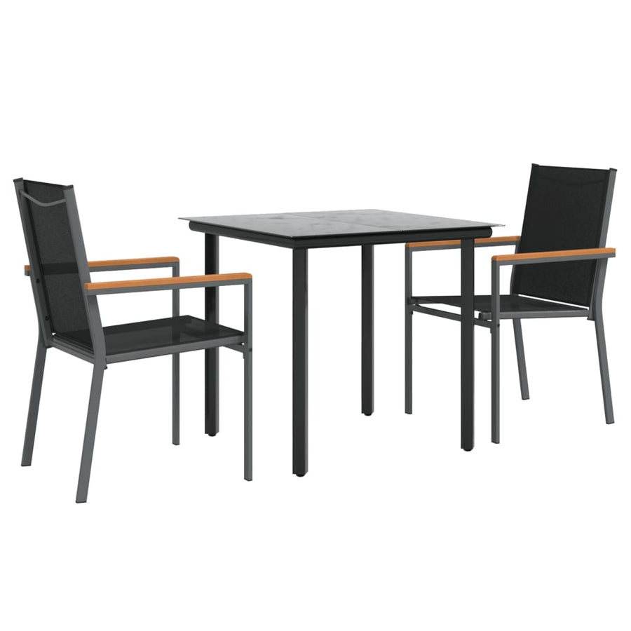 3-Delige Tuinset Textileen En Staal Zwart 80 cm tafellengte