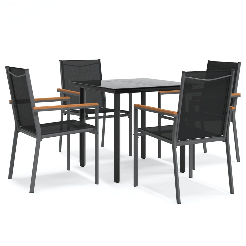 5-Delige Tuinset Textileen En Staal Zwart 80 cm tafellengte