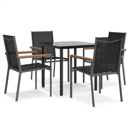 5-Delige Tuinset Textileen En Staal Zwart 80 cm tafellengte