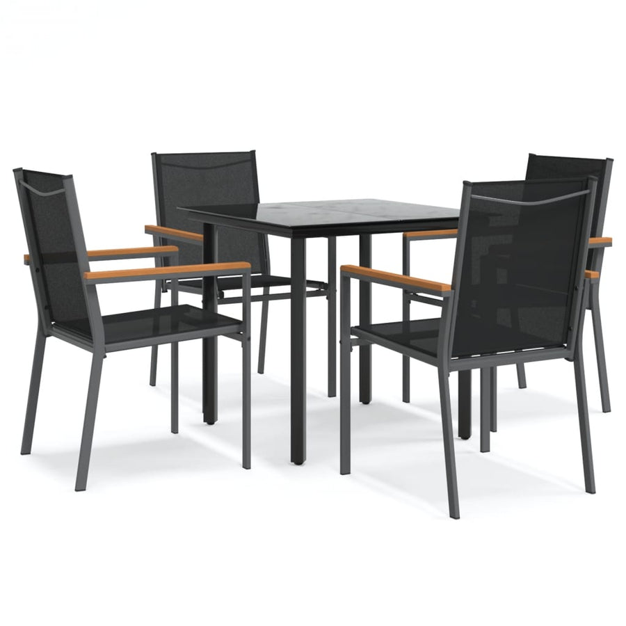 5-Delige Tuinset Textileen En Staal Zwart 80 cm tafellengte