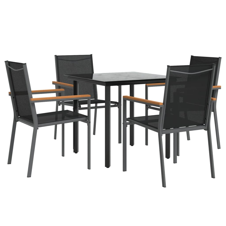 5-Delige Tuinset Textileen En Staal Zwart 80 cm tafellengte