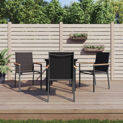 5-Delige Tuinset Textileen En Staal Zwart 80 cm tafellengte