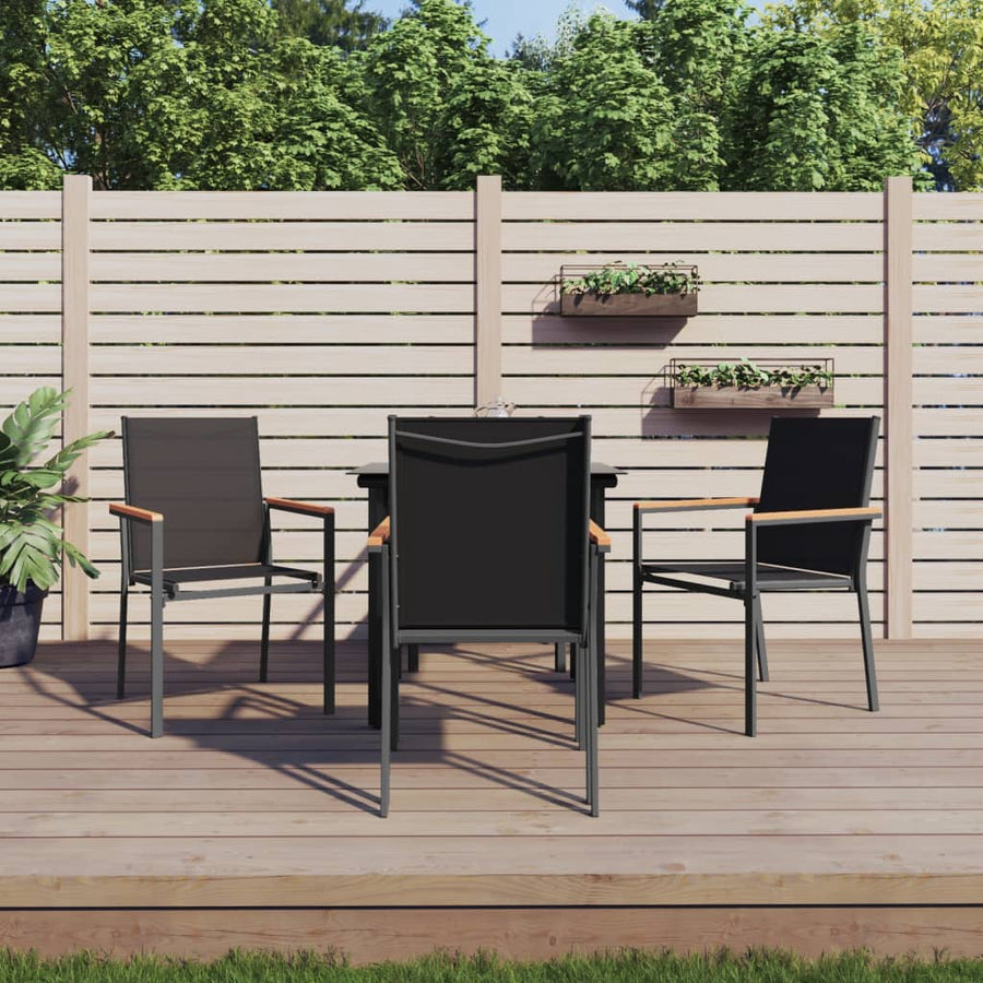 5-Delige Tuinset Textileen En Staal Zwart 80 cm tafellengte