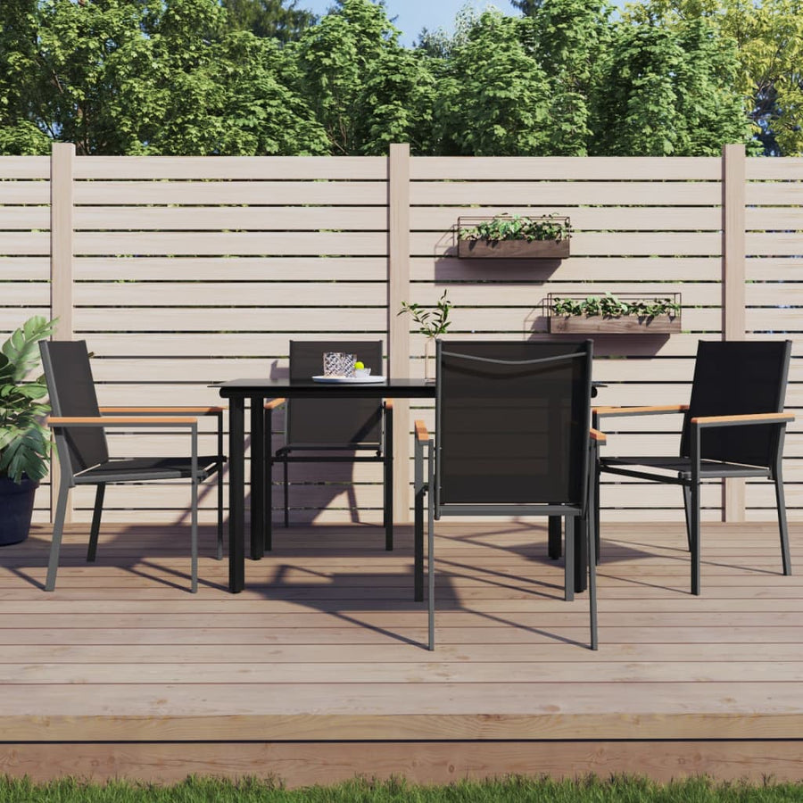 5-Delige Tuinset Textileen En Staal Zwart 140 cm tafellengte