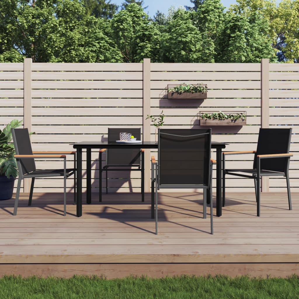 5-Delige Tuinset Textileen En Staal Zwart 160 cm tafellengte