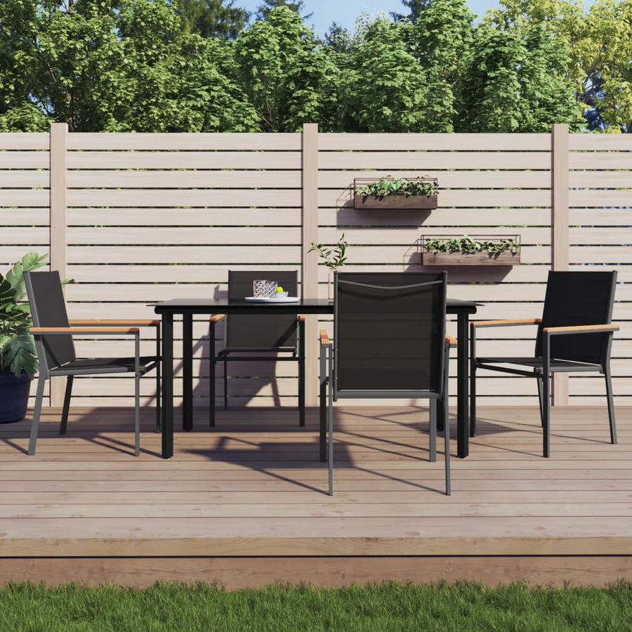 5-Delige Tuinset Textileen En Staal Zwart 160 cm tafellengte