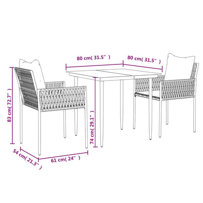 -Delige Tuinset Met Kussens Poly Rattan En Staal 3 80 cm tafellengte Bruin