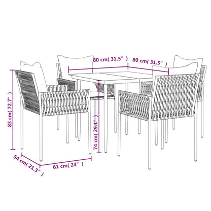 -Delige Tuinset Met Kussens Poly Rattan En Staal 5 80 cm tafellengte Bruin