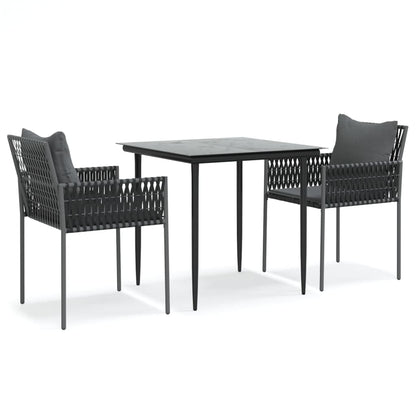 -Delige Tuinset Met Kussens Poly Rattan En Staal 3 80 cm tafellengte Zwart
