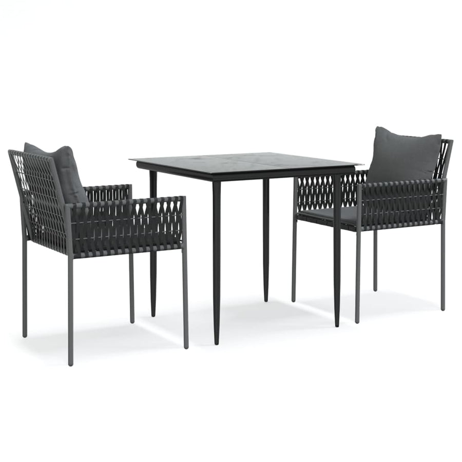 -Delige Tuinset Met Kussens Poly Rattan En Staal 3 80 cm tafellengte Zwart