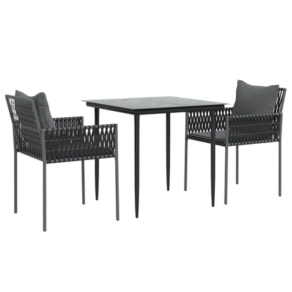 -Delige Tuinset Met Kussens Poly Rattan En Staal 3 80 cm tafellengte Zwart