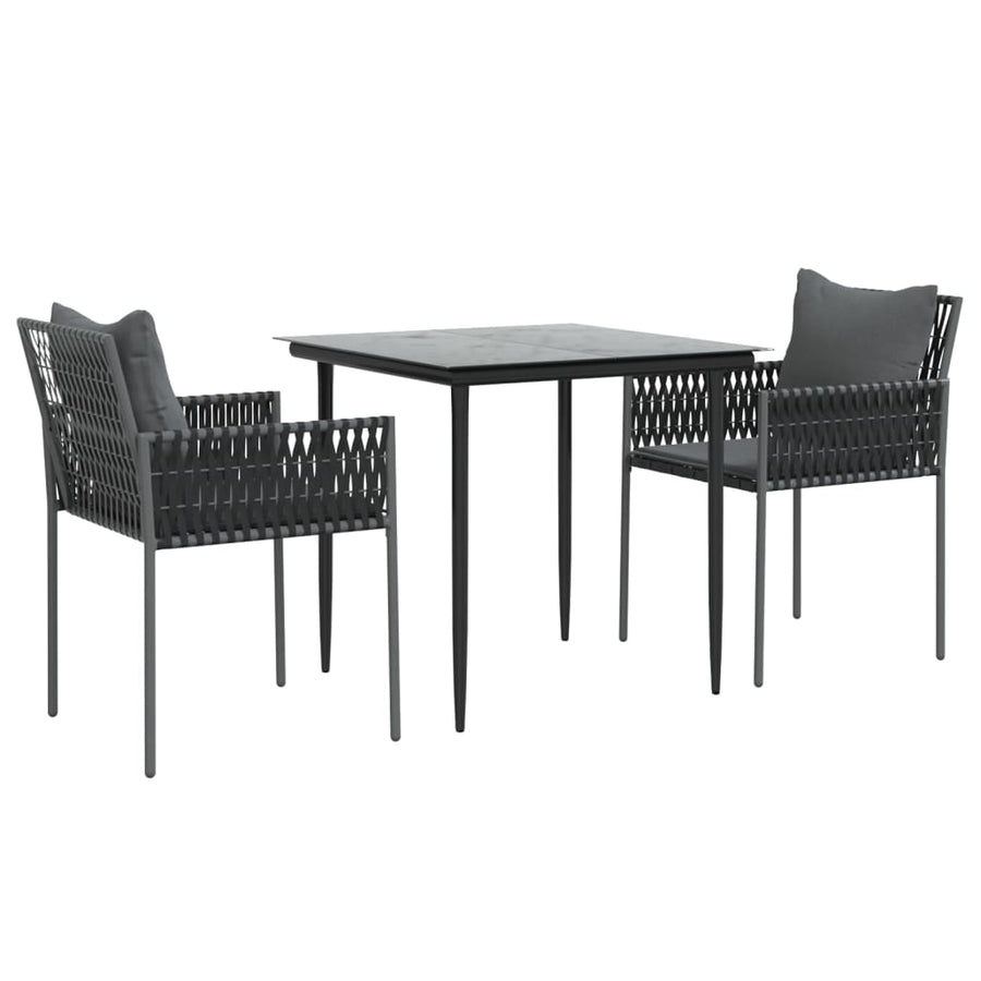 -Delige Tuinset Met Kussens Poly Rattan En Staal 3 80 cm tafellengte Zwart