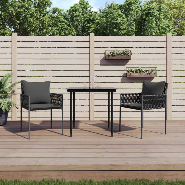 -Delige Tuinset Met Kussens Poly Rattan En Staal 3 80 cm tafellengte Zwart