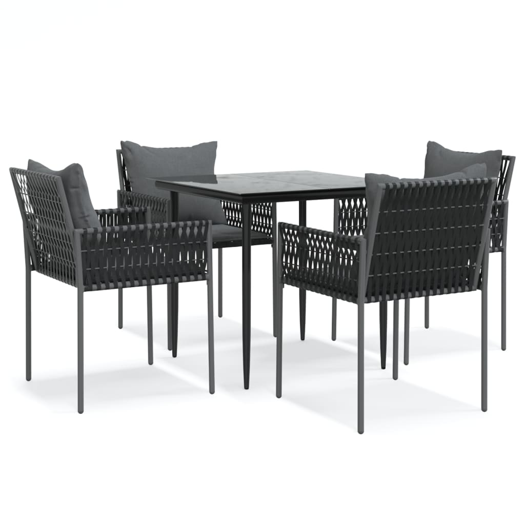 -Delige Tuinset Met Kussens Poly Rattan En Staal 5 80 cm tafellengte Zwart